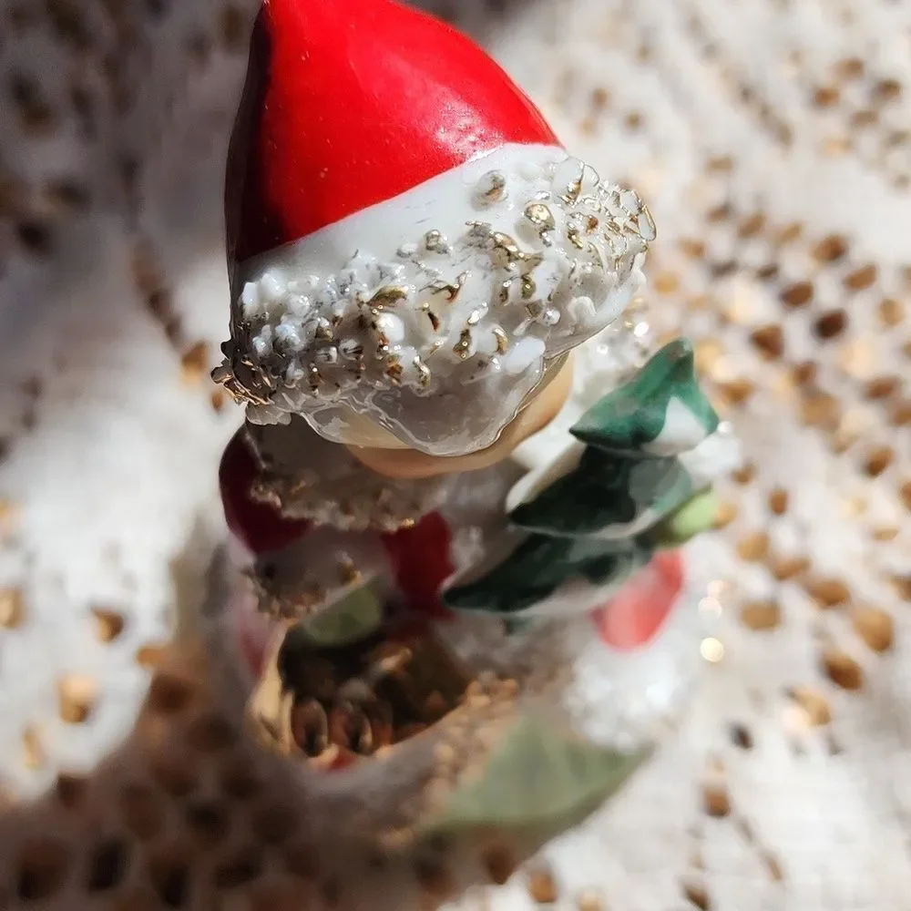 Lefton Porcelain Christmas Angel Vintage 1956 Carrying A Tree & Bells